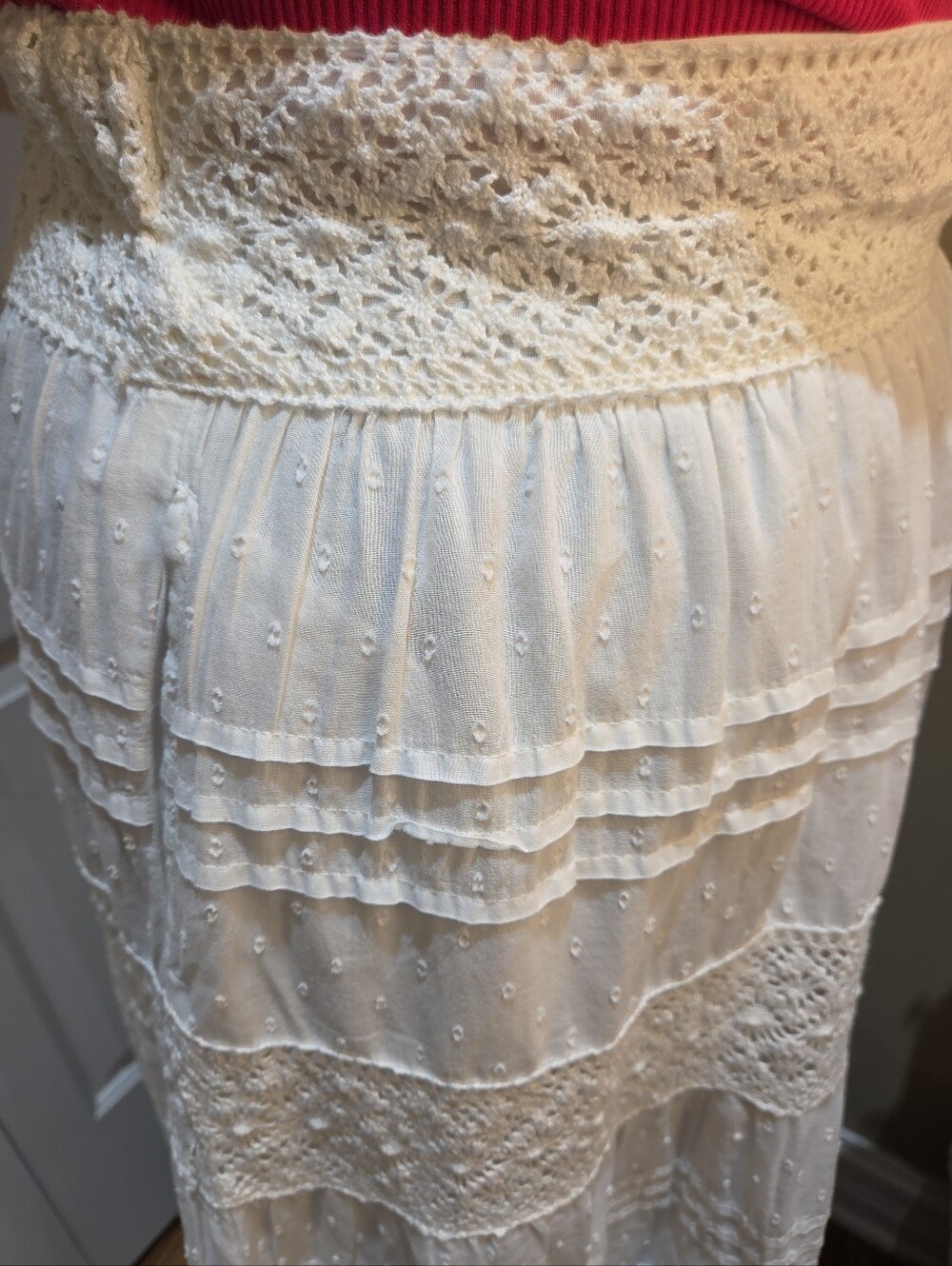Nwt M & 1X & 2X Jennifer & Grace Women's OffWhite Eyelet Tiered Maxi SkirtB3 - Picture 11 of 17